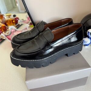 Franco Sarto Glossy Black Platform Loafers